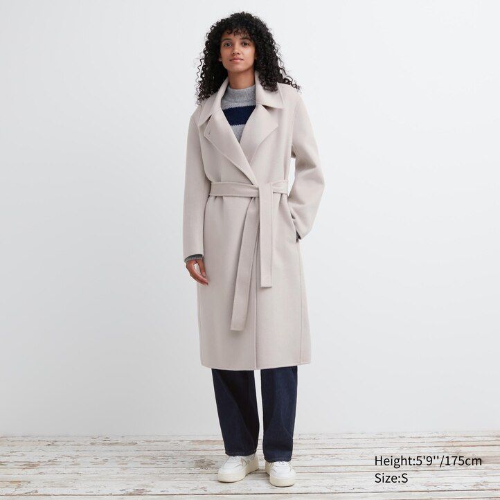 Beige Uniqlo Wool Blend Wrap Coat | KUHGS-2436