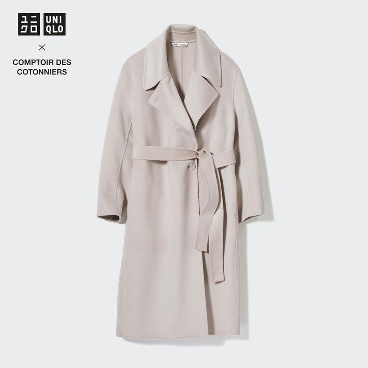 Beige Uniqlo Wool Blend Wrap Coat | KUHGS-2436