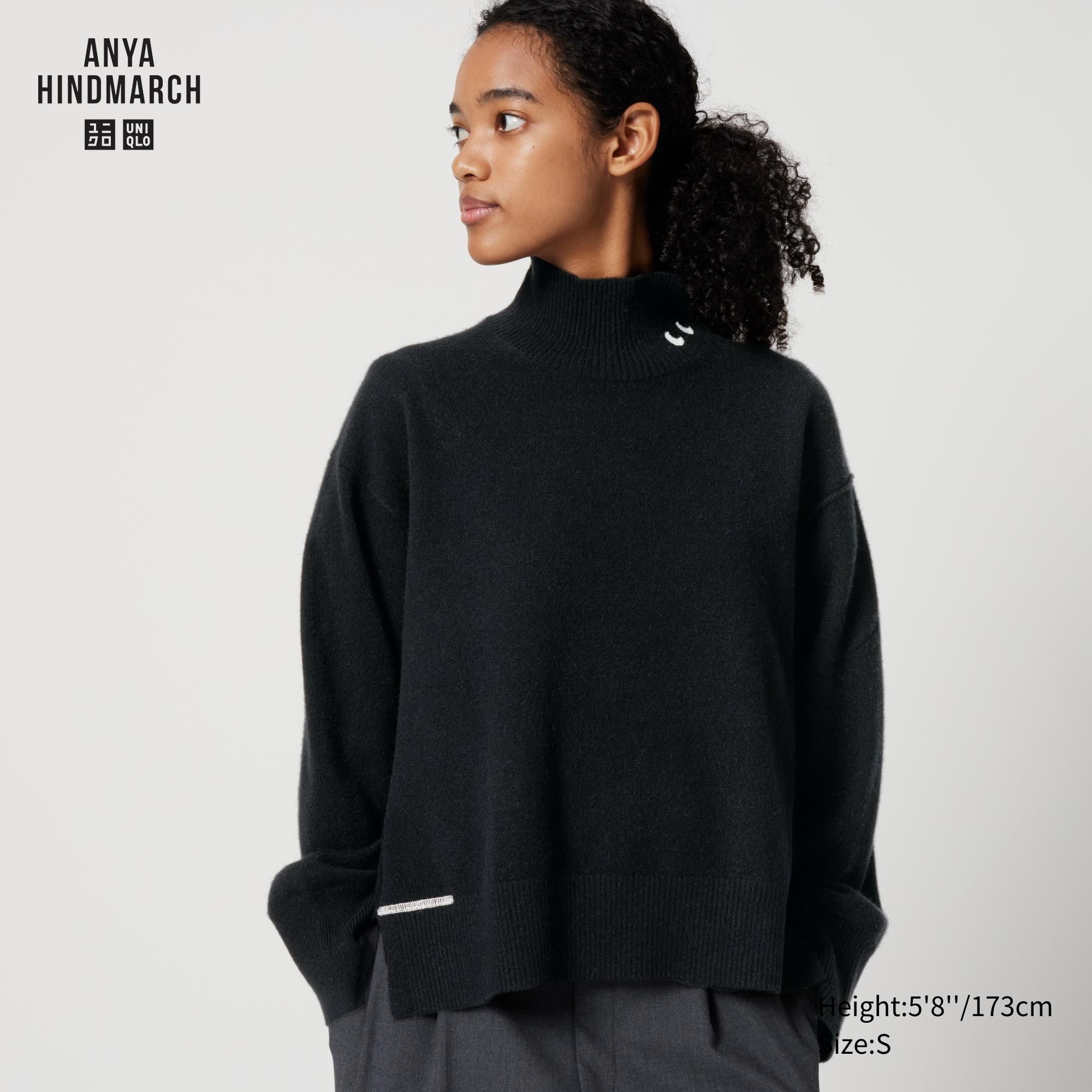 Black Uniqlo 100pct Cashmere High Neck Jumper | TRNWH-3740