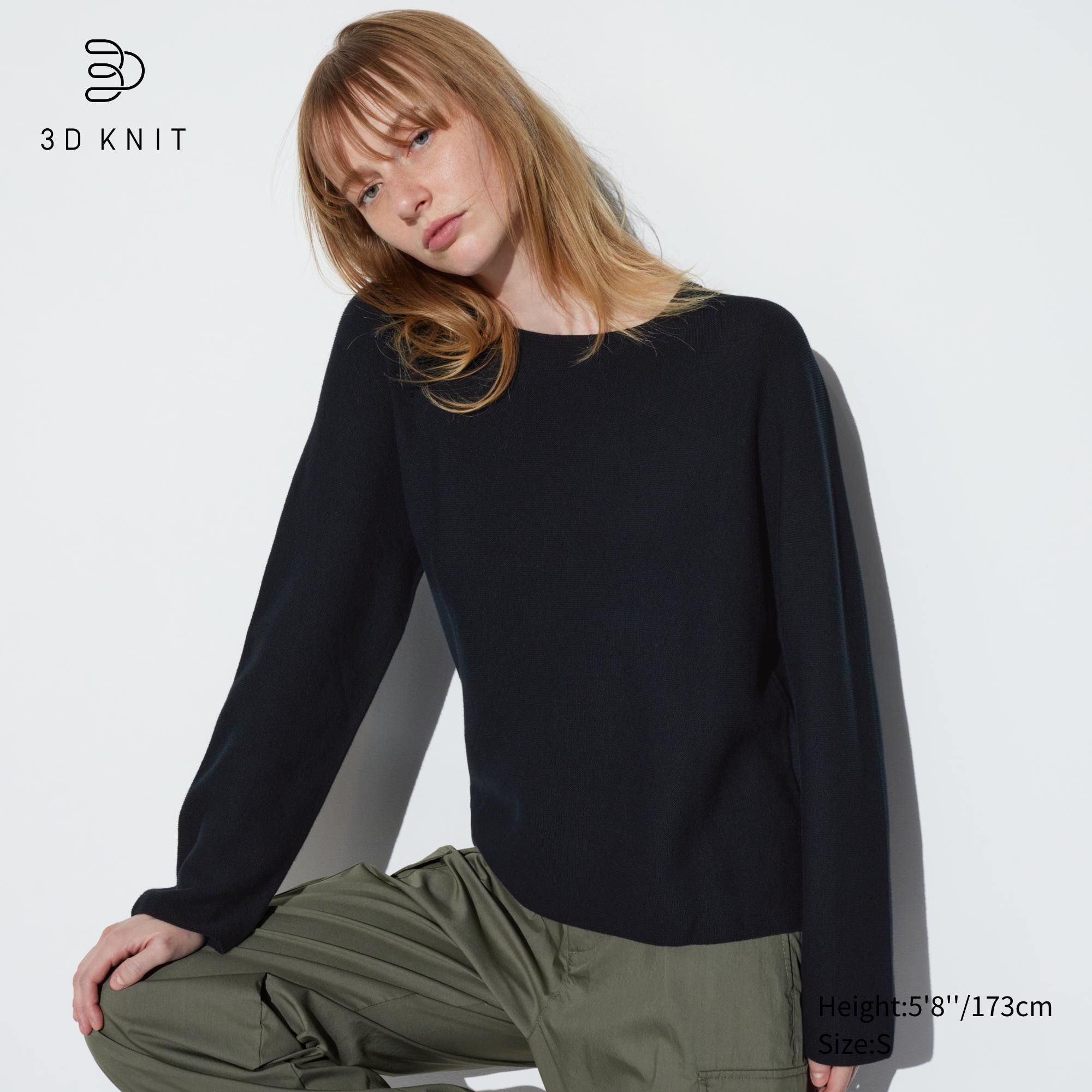 Black Uniqlo 3d Knit Seamless Cotton Crew Neck Jumper | LZUXR-4527