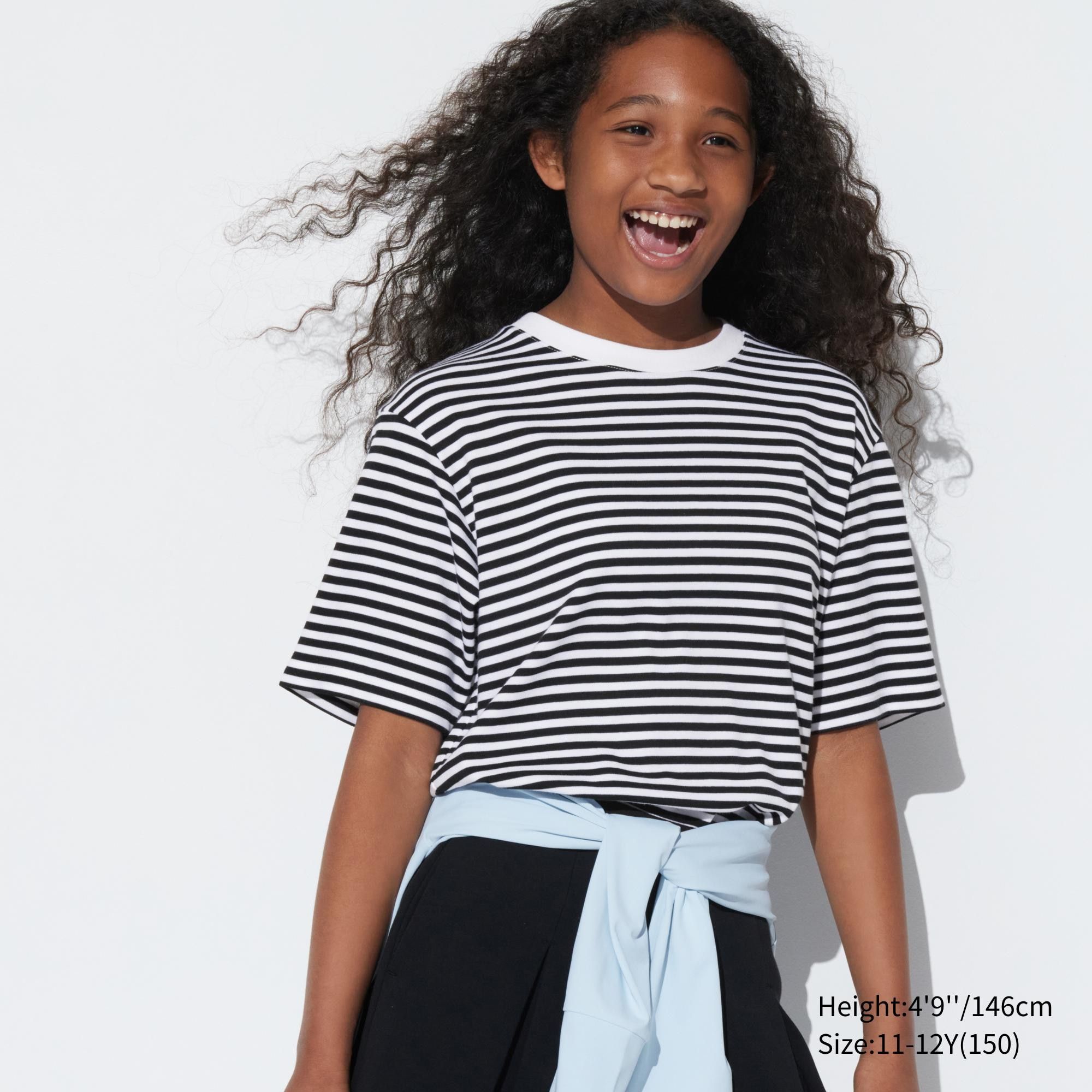 Black Uniqlo Airism Cotton Striped Crew Neck T-Shirt | DYNSK-4735