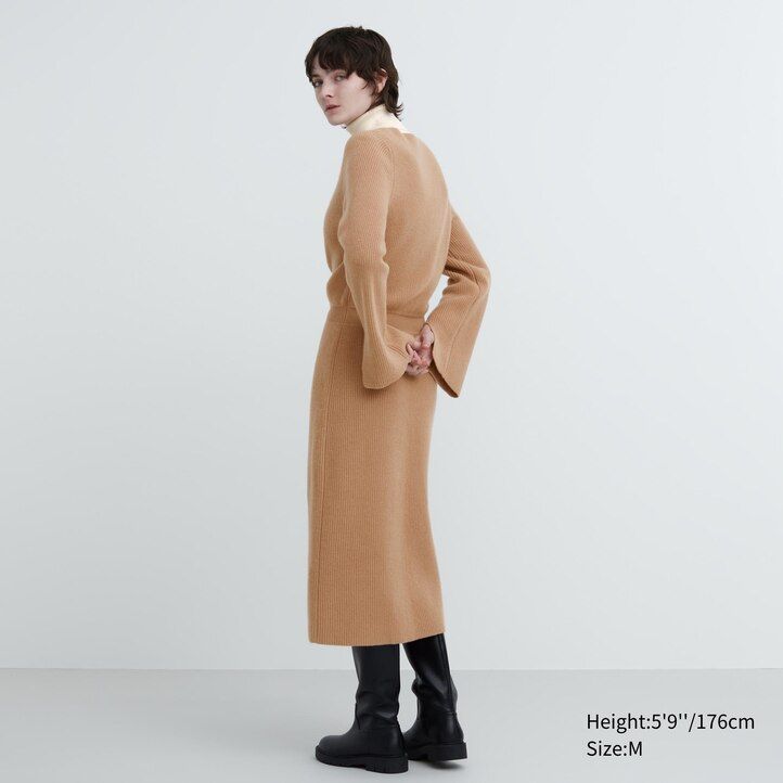 Black Uniqlo Boat Neck Long Sleeved Knitted Dress | DGOZU-1089