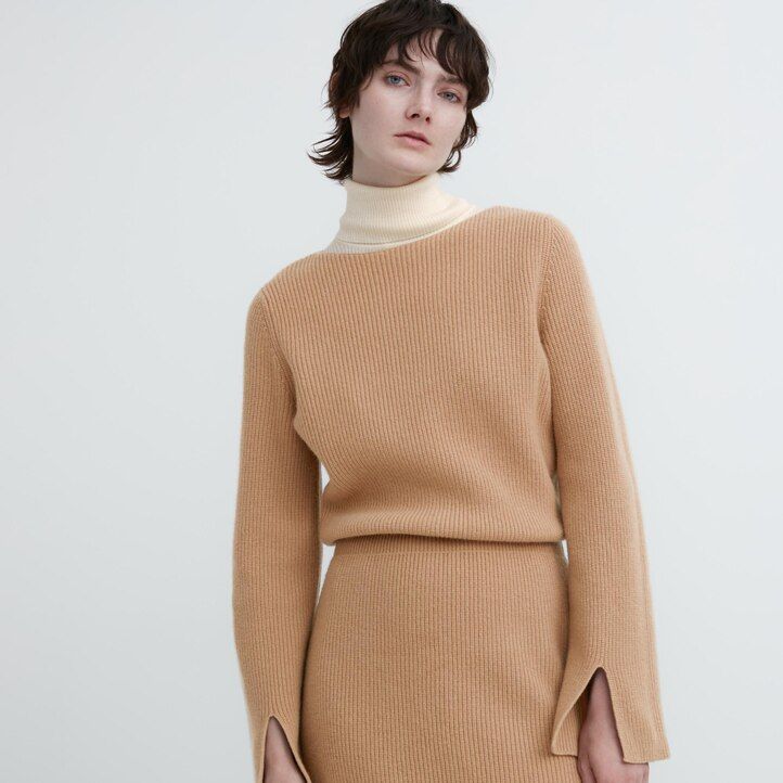 Black Uniqlo Boat Neck Long Sleeved Knitted Dress | DGOZU-1089