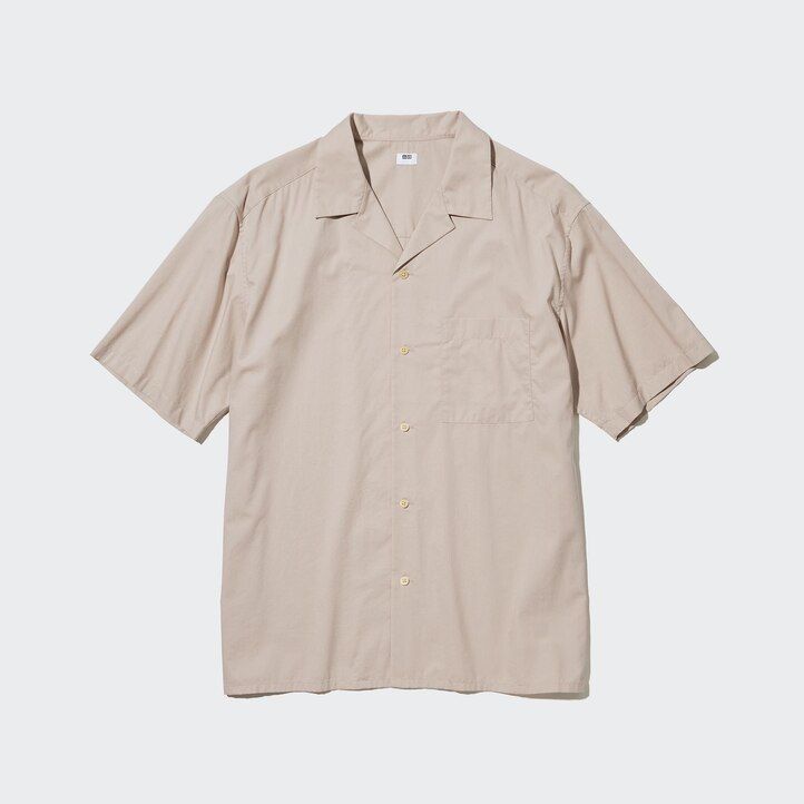 Black Uniqlo Cotton Blend Casual Short Sleeved Shirt Open Collar | UMNKD-5904