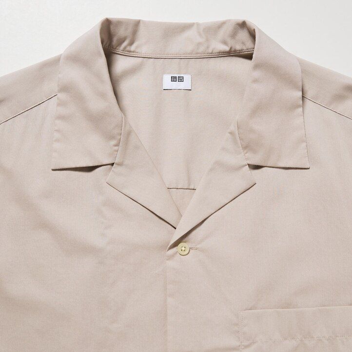 Black Uniqlo Cotton Blend Casual Short Sleeved Shirt Open Collar | UMNKD-5904