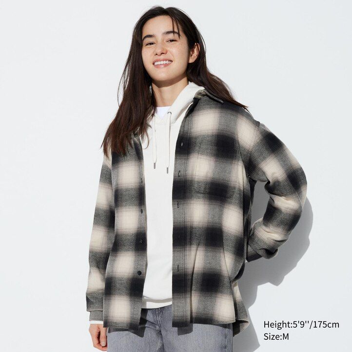 Black Uniqlo Flannel Checked Regular FiT-Shirt Regular Collar | GYBLM-5287
