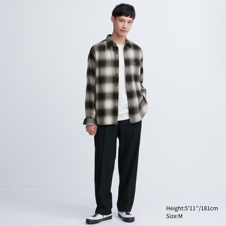 Black Uniqlo Flannel Checked Regular FiT-Shirt Regular Collar | GYBLM-5287