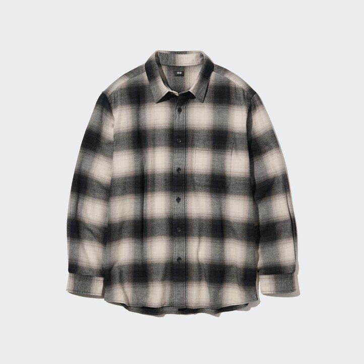 Black Uniqlo Flannel Checked Regular FiT-Shirt Regular Collar | GYBLM-5287