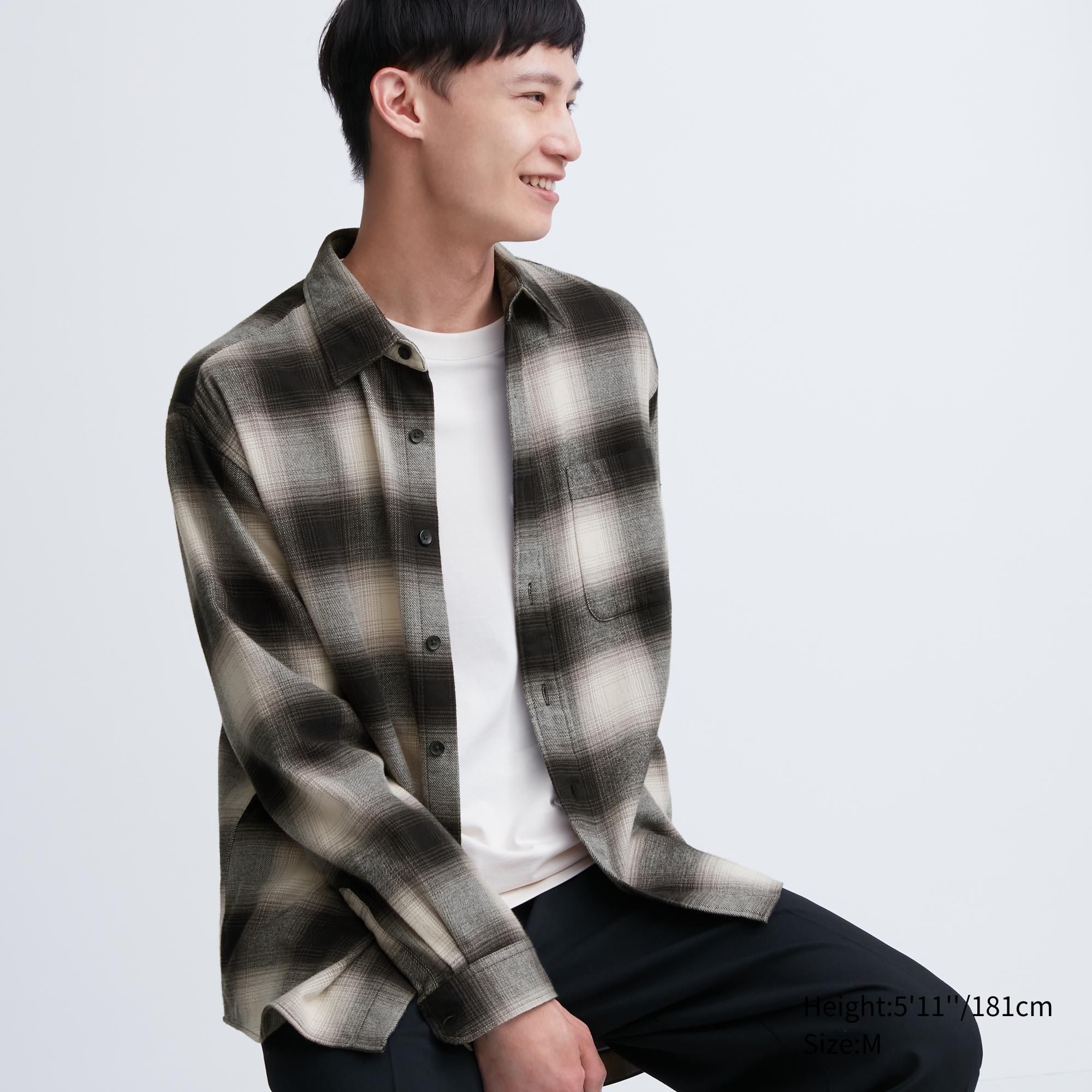 Black Uniqlo Flannel Checked Regular FiT-Shirt Regular Collar | GYBLM-5287