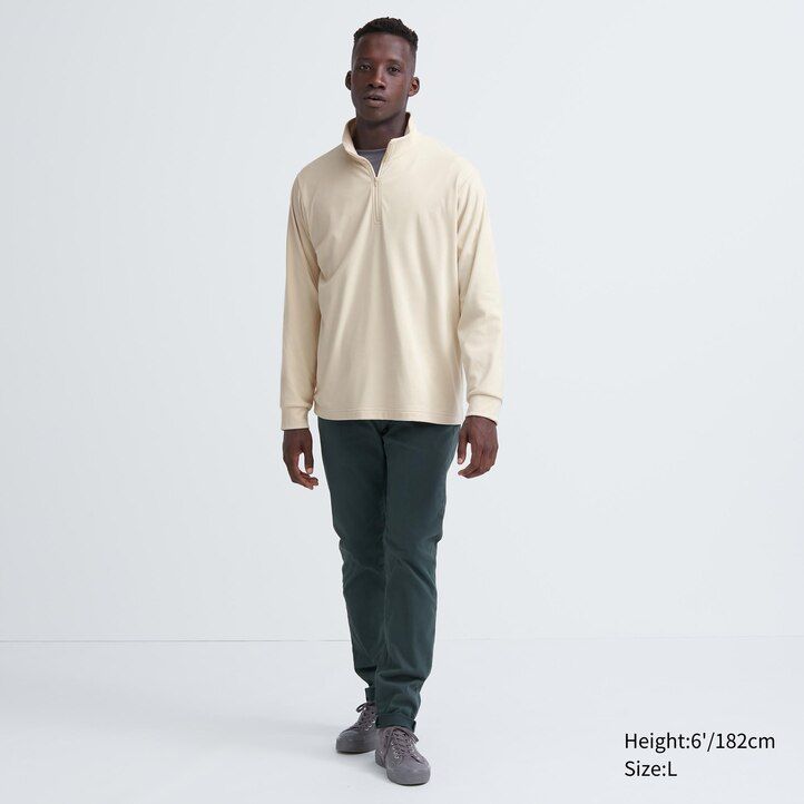Black Uniqlo Fleece Stretch Half Zipped Long Sleeved T-Shirt | BPIFU-7065