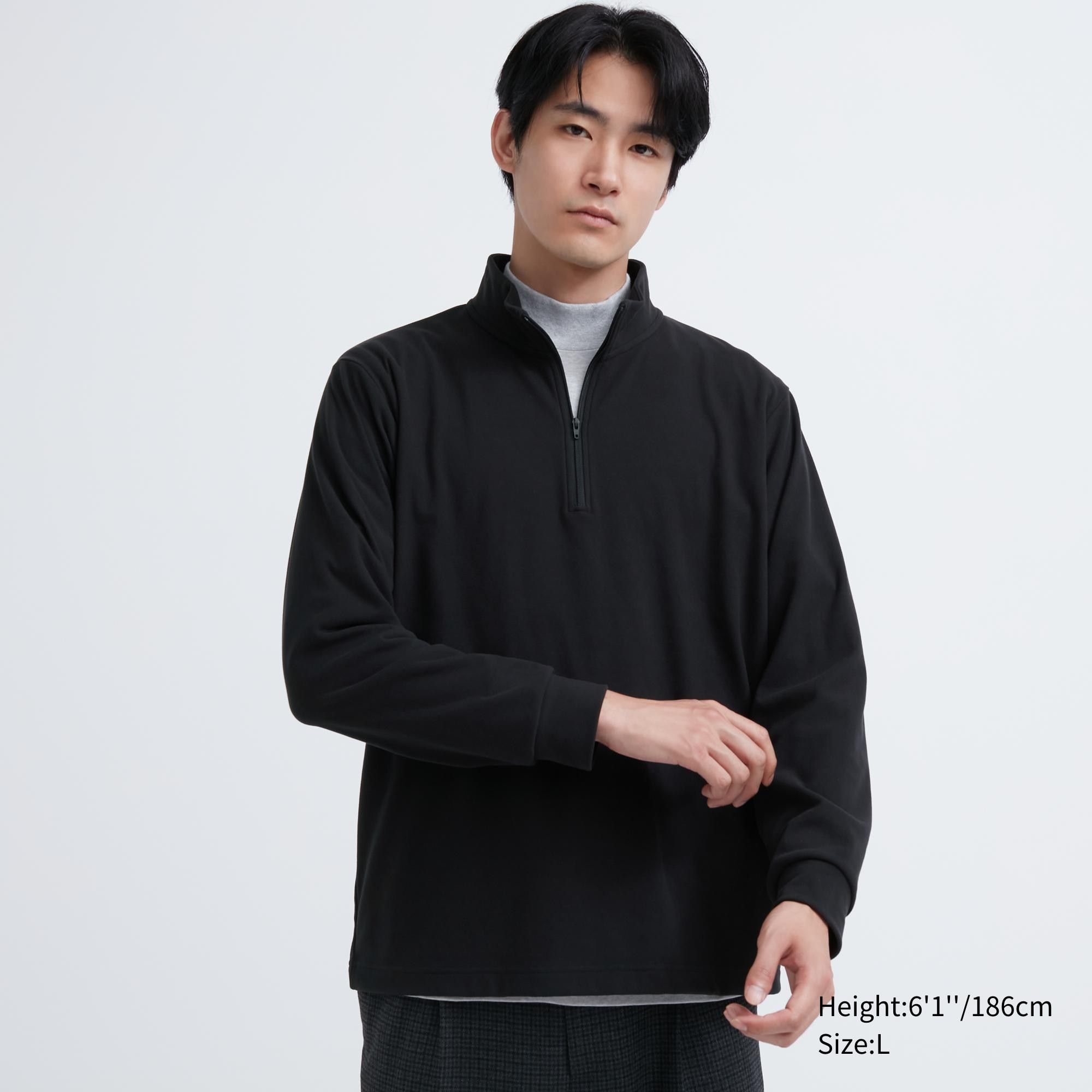 Black Uniqlo Fleece Stretch Half Zipped Long Sleeved T-Shirt | BPIFU-7065