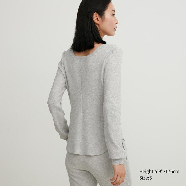 Black Uniqlo Heattech Extra Warm Waffle Square Neck Long Sleeved Thermal Top | XYJBS-1702