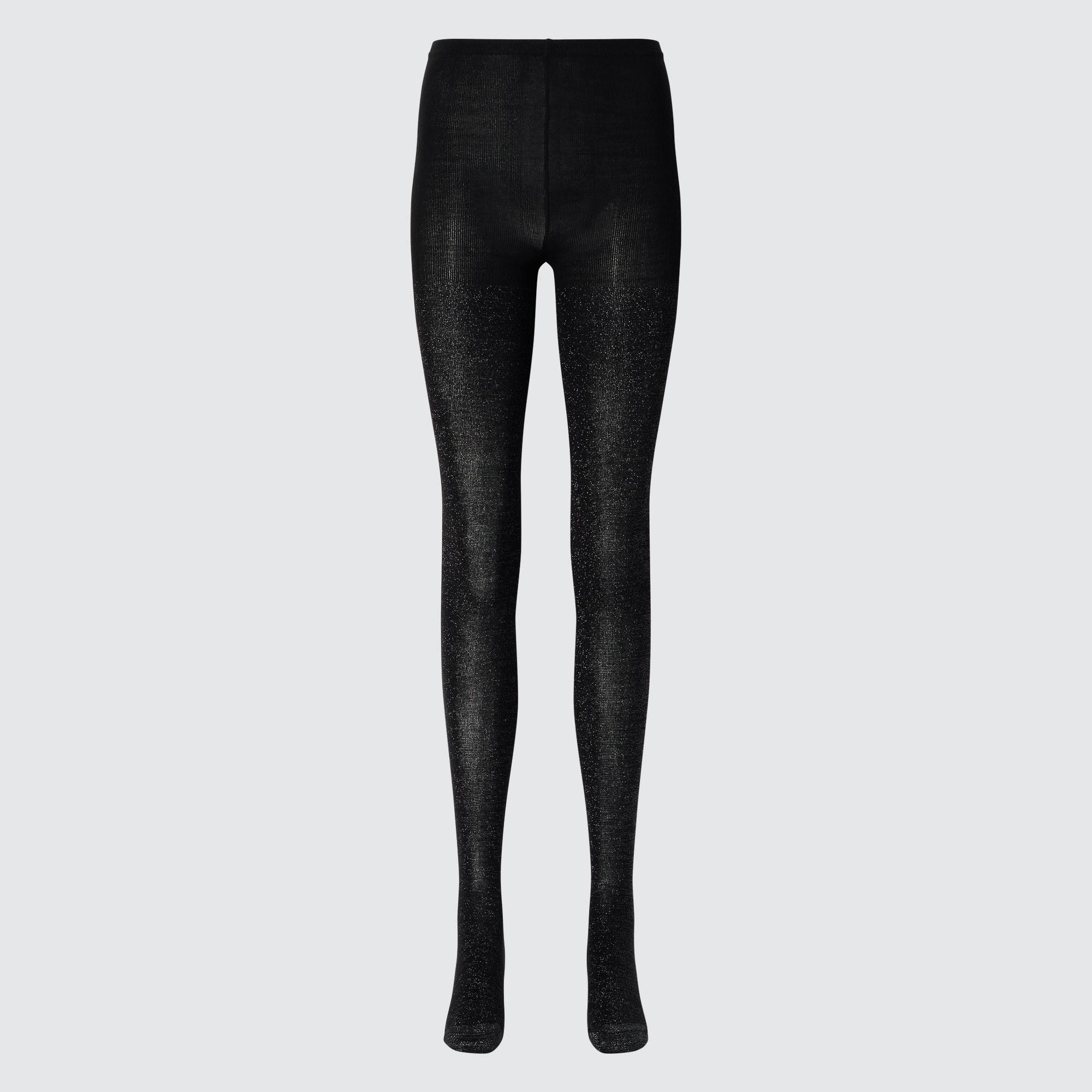 Black Uniqlo Heattech Glitter Knitted Thermal Tights | LEKYF-6470