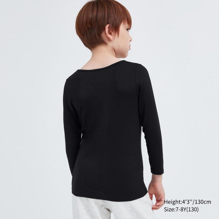 Black Uniqlo Heattech Scoop Neck Long Sleeved Thermal Top | IKDRS-1635