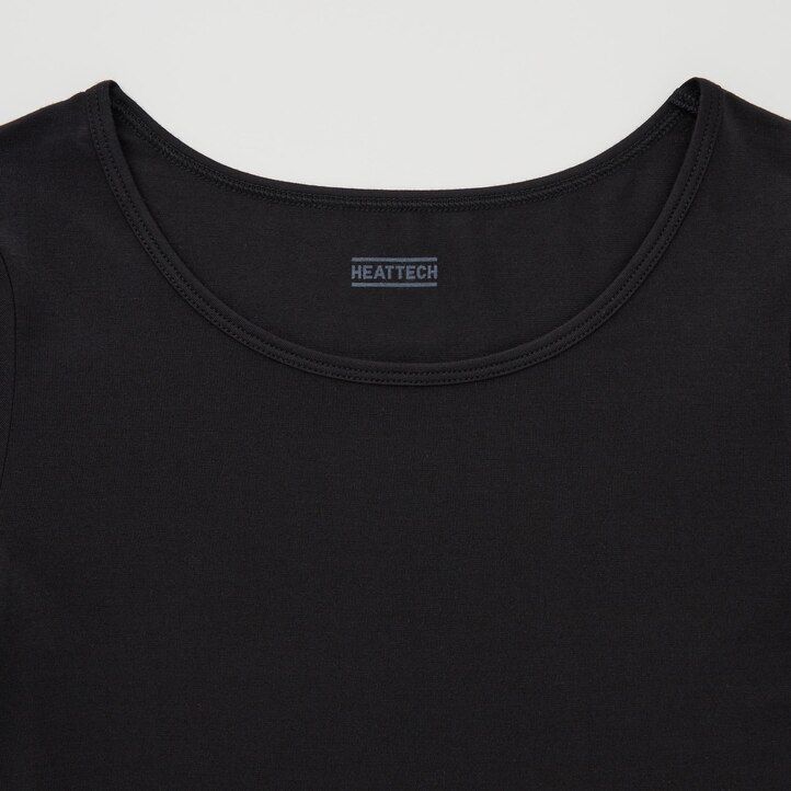 Black Uniqlo Heattech Scoop Neck Long Sleeved Thermal Top | IKDRS-1635