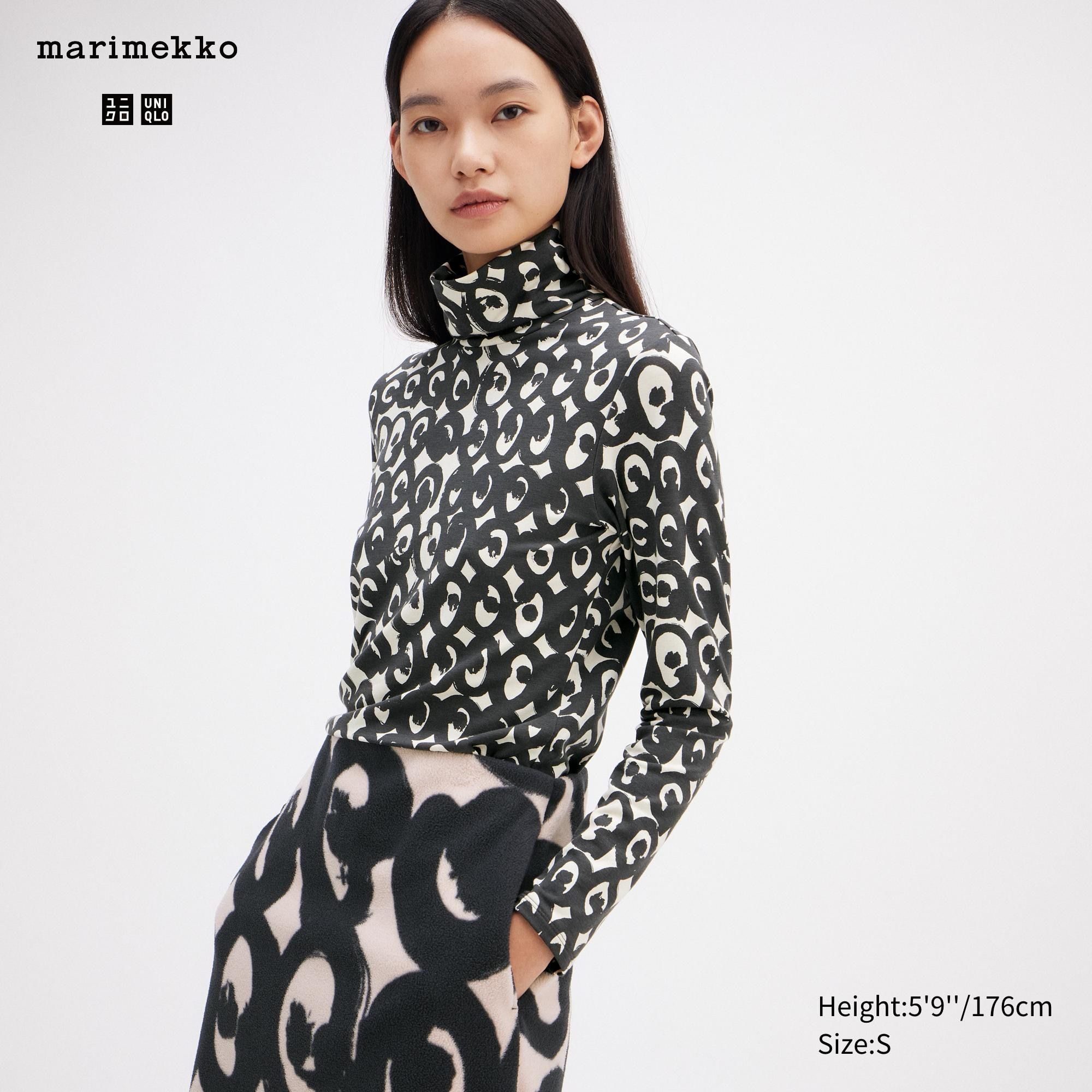 Black Uniqlo Heattech Swirl Print Turtleneck Long Sleeved Thermal Top | YMHVD-4539