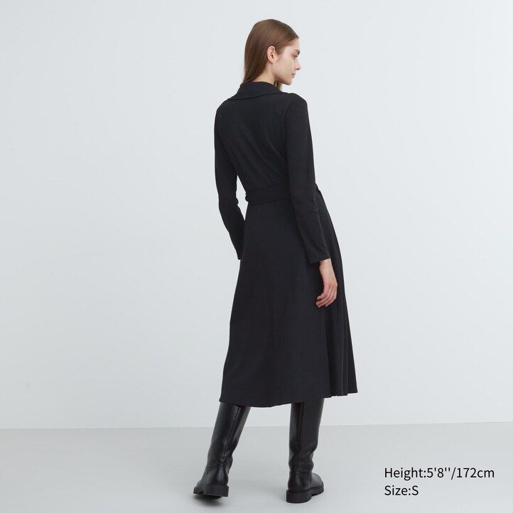 Black Uniqlo Long Sleeved Wrap Dress | NBVML-3087