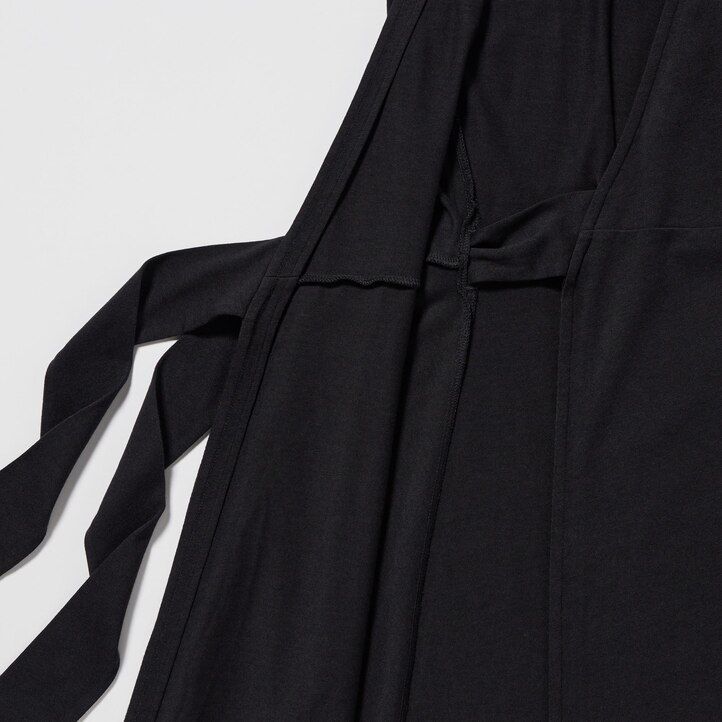 Black Uniqlo Long Sleeved Wrap Dress | NBVML-3087