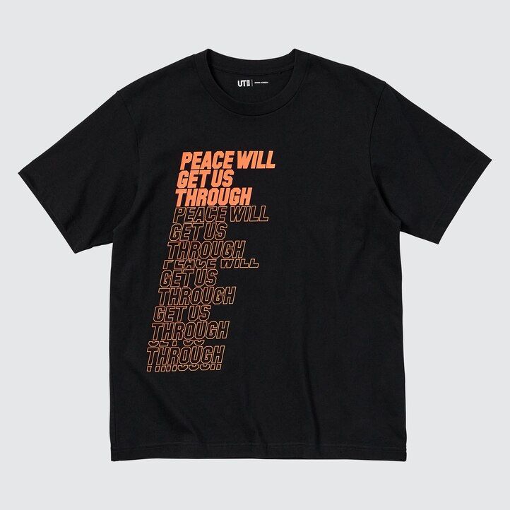 Black Uniqlo Peace For All Graphic T-Shirt Shingo Kunieda | JTZPK-0634