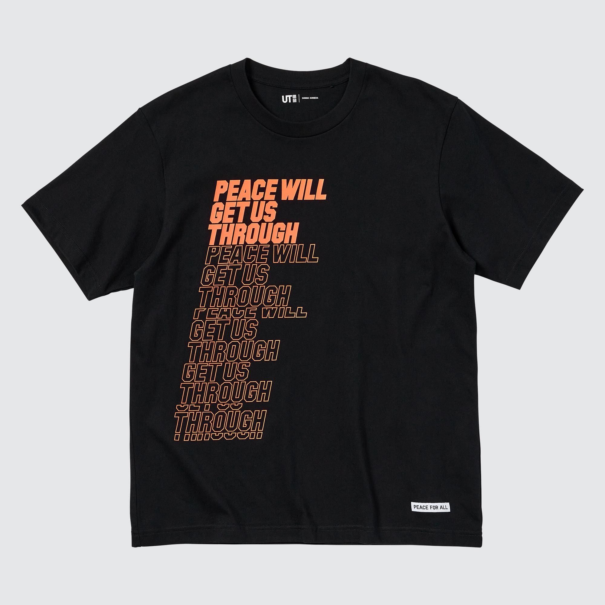 Black Uniqlo Peace For All Graphic T-Shirt Shingo Kunieda | JTZPK-0634
