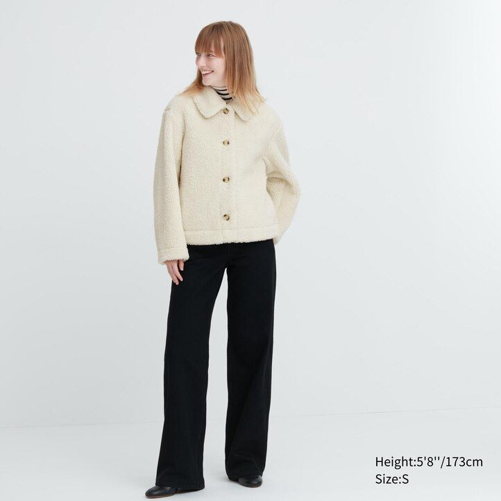 Black Uniqlo Pile Lined Fleece Jacket | WHJKF-5403