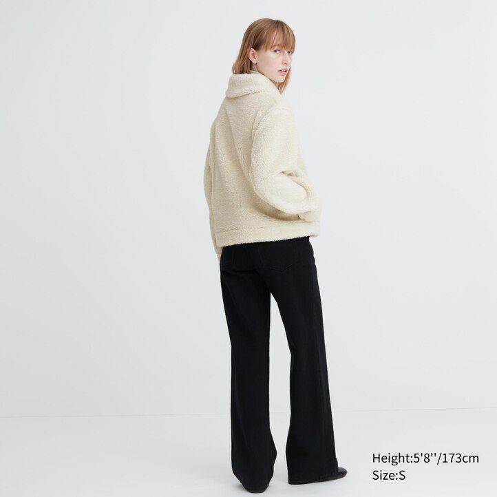 Black Uniqlo Pile Lined Fleece Jacket | WHJKF-5403
