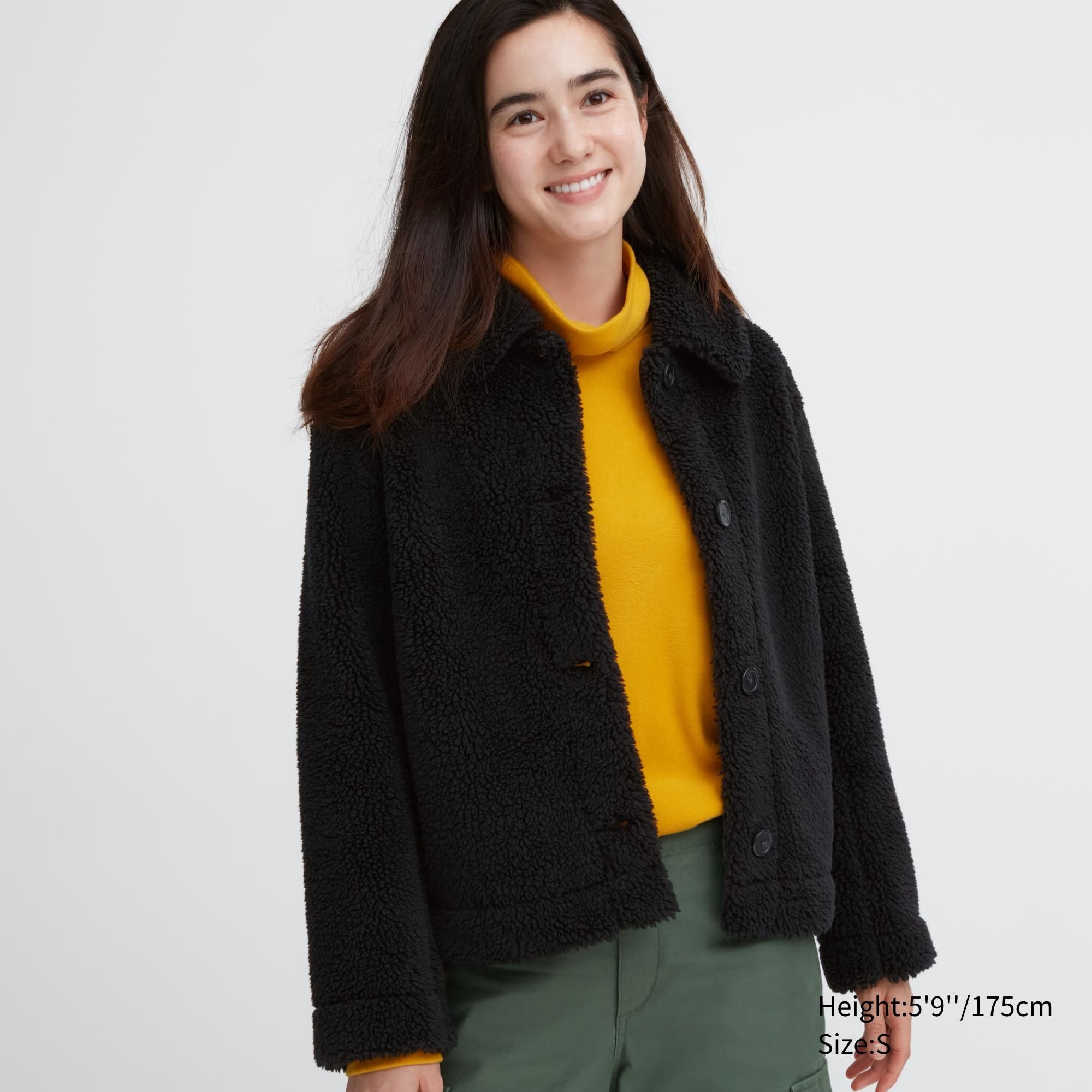 Black Uniqlo Pile Lined Fleece Jacket | WHJKF-5403