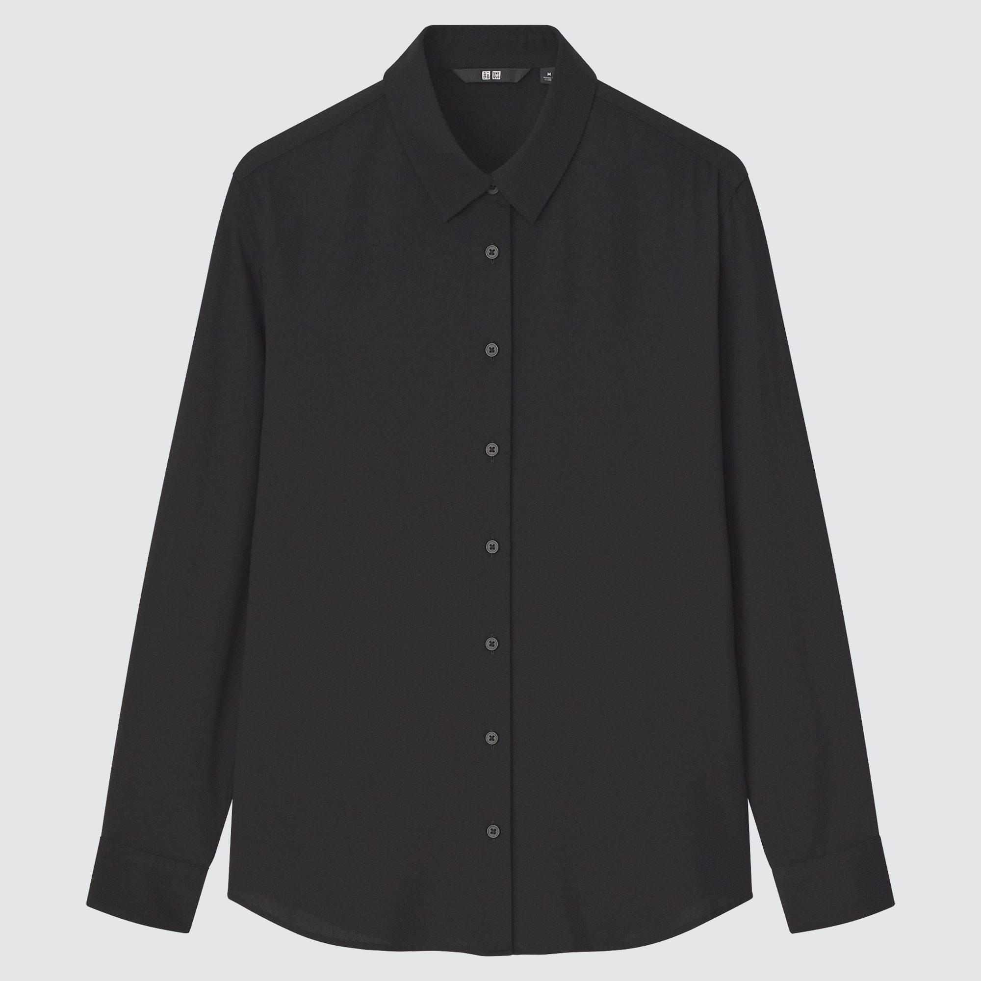 Black Uniqlo Rayon Long Sleeved Blouse | NLWKV-2943