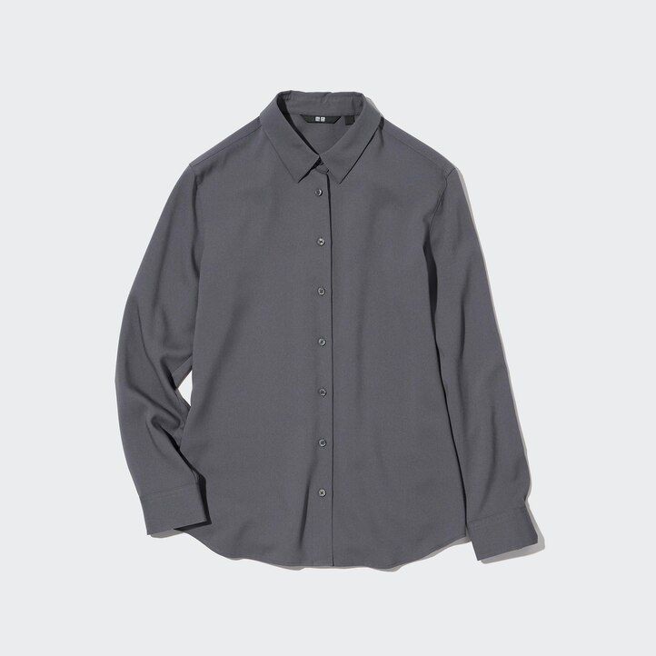 Black Uniqlo Rayon Long Sleeved Blouse | CFYTE-7920