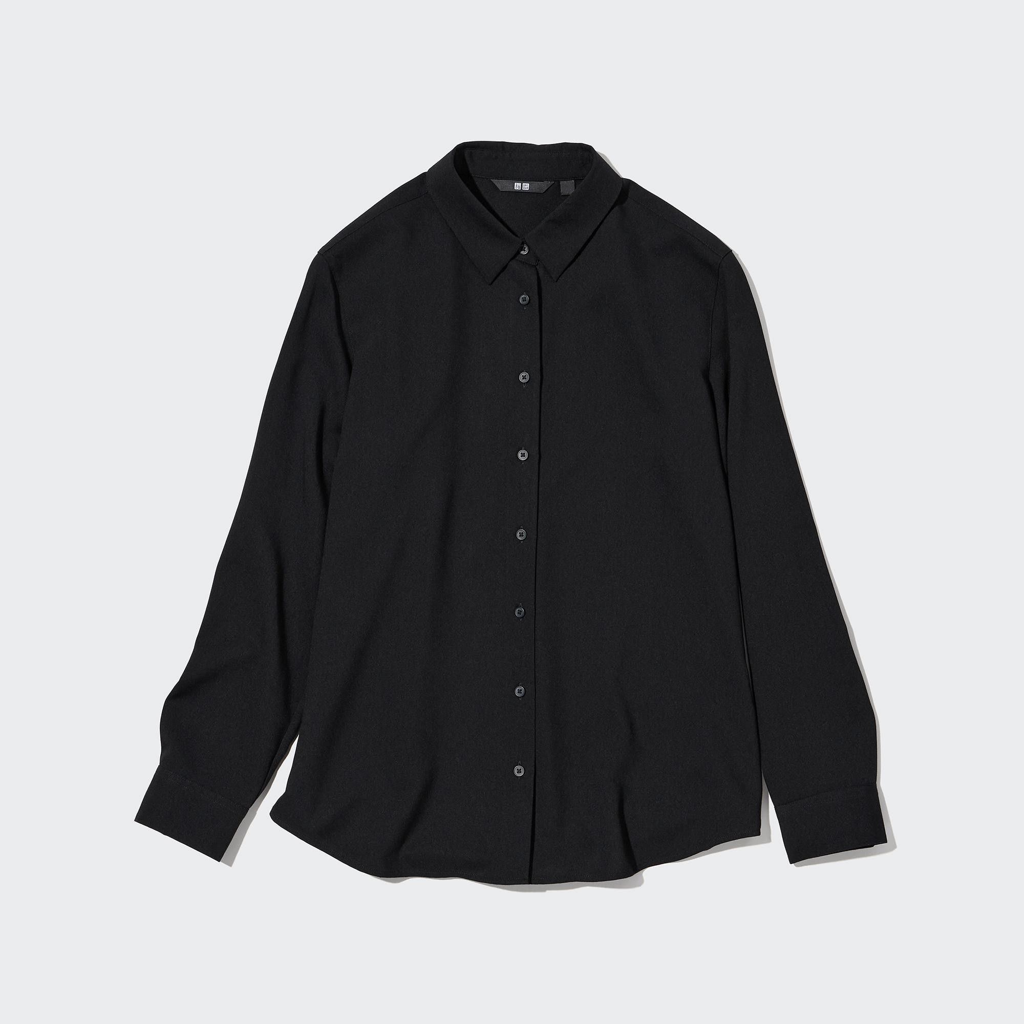 Black Uniqlo Rayon Long Sleeved Blouse | CFYTE-7920