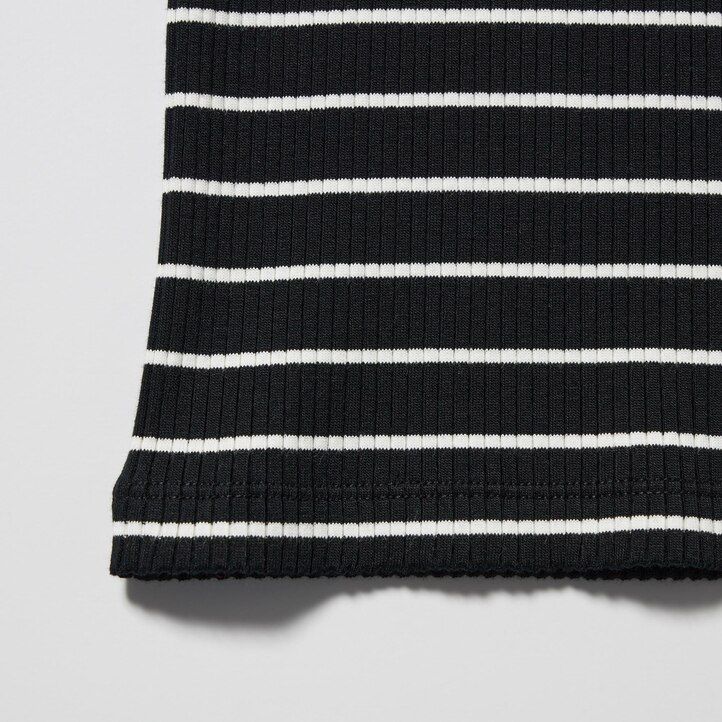 Black Uniqlo Ribbed Striped High Neck Long Sleeved T-Shirt | HJSWB-1709