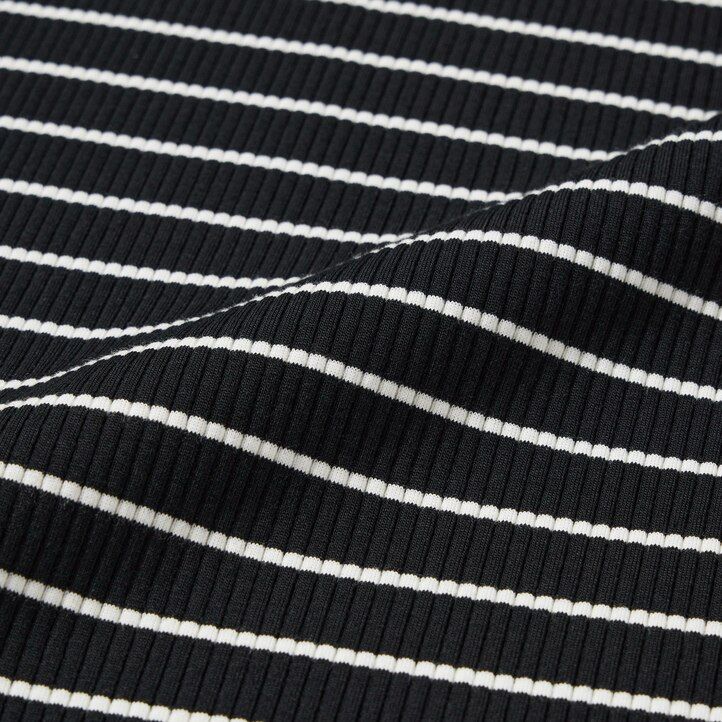 Black Uniqlo Ribbed Striped High Neck Long Sleeved T-Shirt | HJSWB-1709