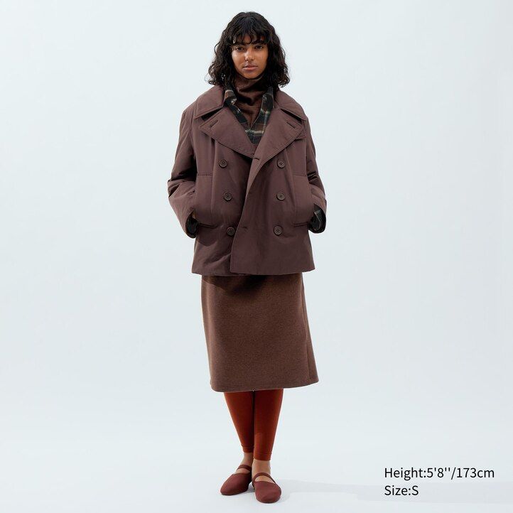 Black Uniqlo Short Padded Pea Coat | KSOIU-8621