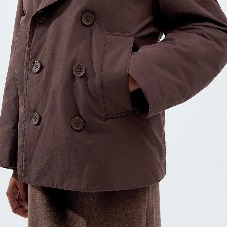 Black Uniqlo Short Padded Pea Coat | KSOIU-8621