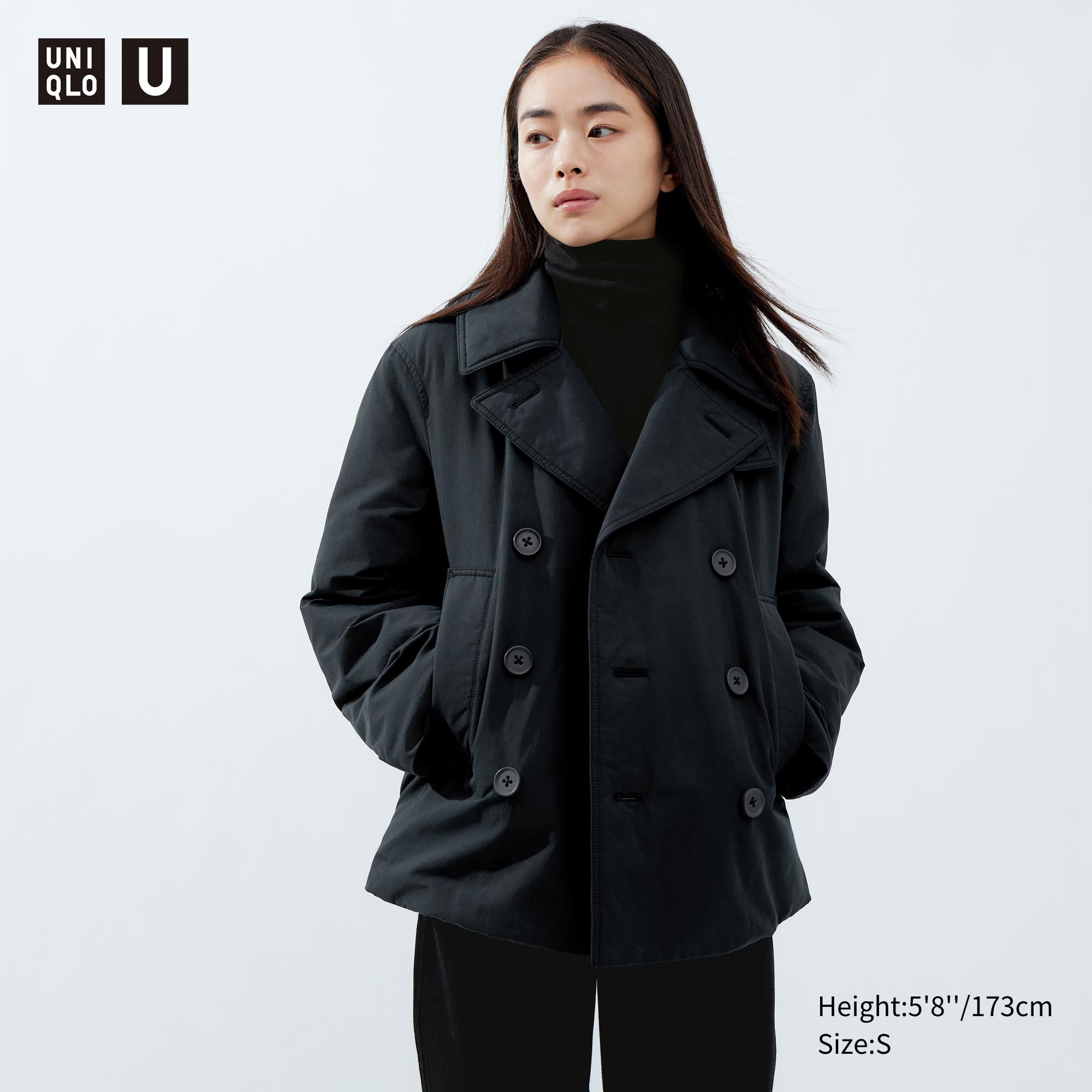 Black Uniqlo Short Padded Pea Coat | KSOIU-8621