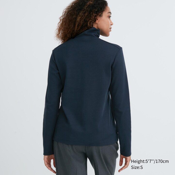 Black Uniqlo Smooth Cotton Stretch Turtleneck Long Sleeved Top | OWEJK-6814