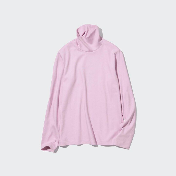 Black Uniqlo Smooth Cotton Stretch Turtleneck Long Sleeved Top | OWEJK-6814
