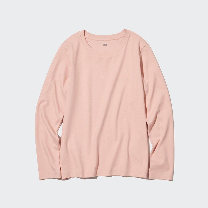 Black Uniqlo Smooth Stretch Cotton Crew Neck Long Sleeved Top | CZEDW-8954