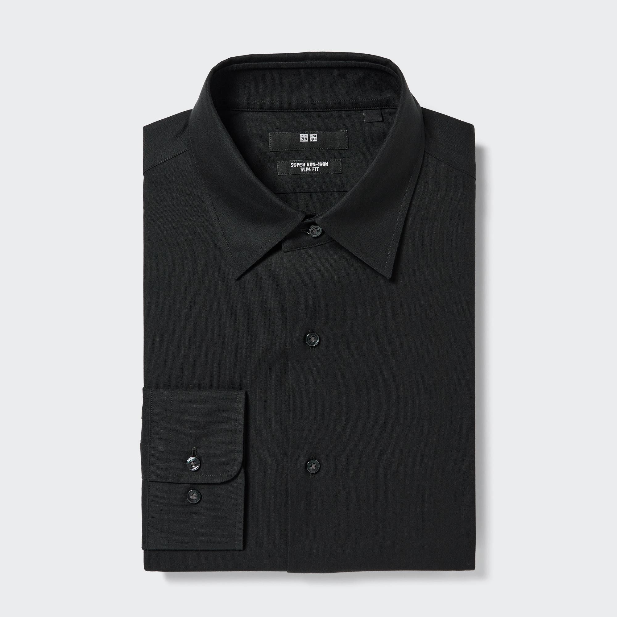 Black Uniqlo Super Non Iron Slim FiT-Shirt Regular Collar | EMXYK-6290