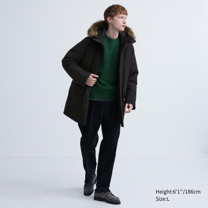 Black Uniqlo Ultra Warm Hybrid Down Coat | EZMGH-1256