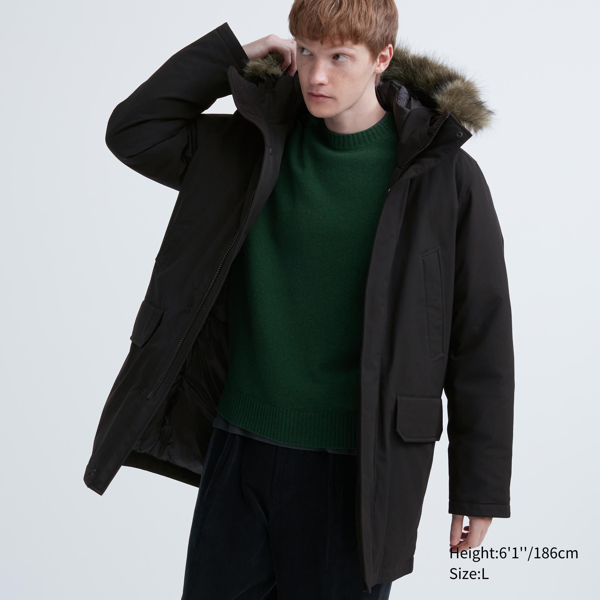 Black Uniqlo Ultra Warm Hybrid Down Coat | EZMGH-1256