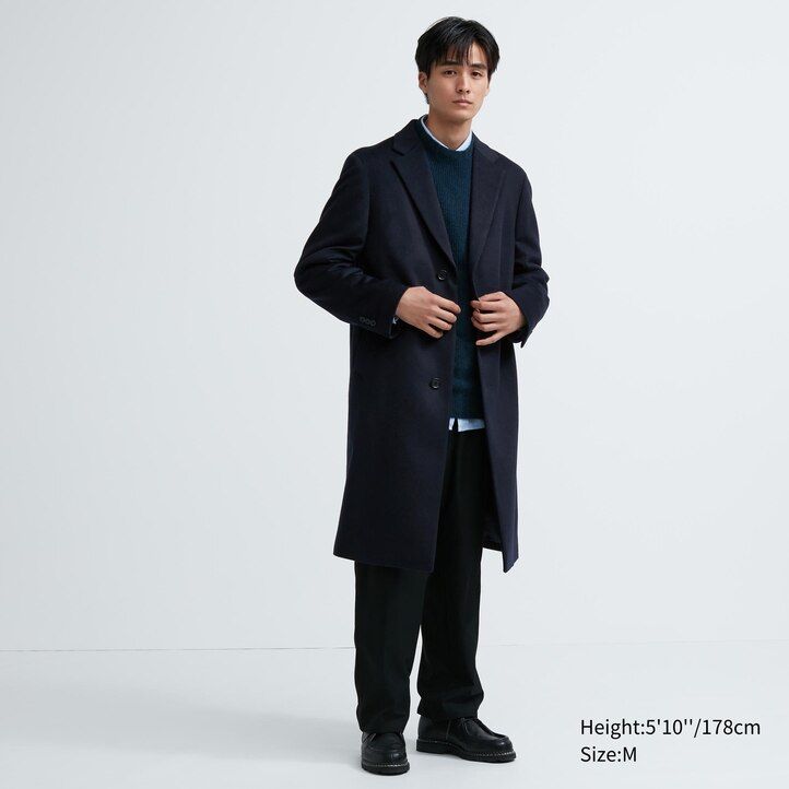 Black Uniqlo Wool Blend Chesterfield Coat | MWLRO-9638