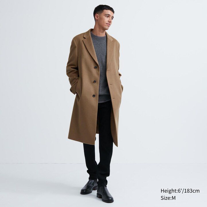 Black Uniqlo Wool Blend Chesterfield Coat | MWLRO-9638