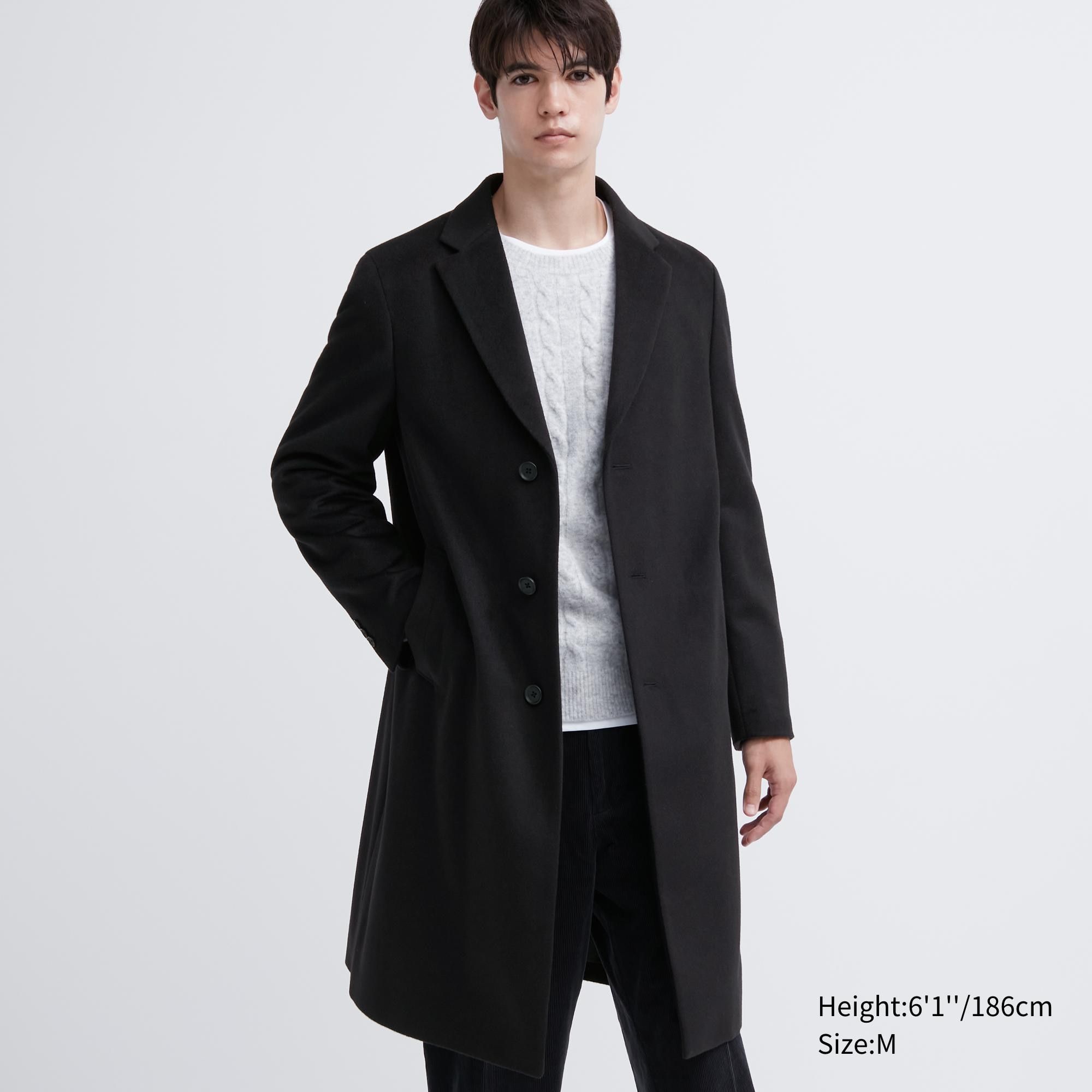 Black Uniqlo Wool Blend Chesterfield Coat | MWLRO-9638