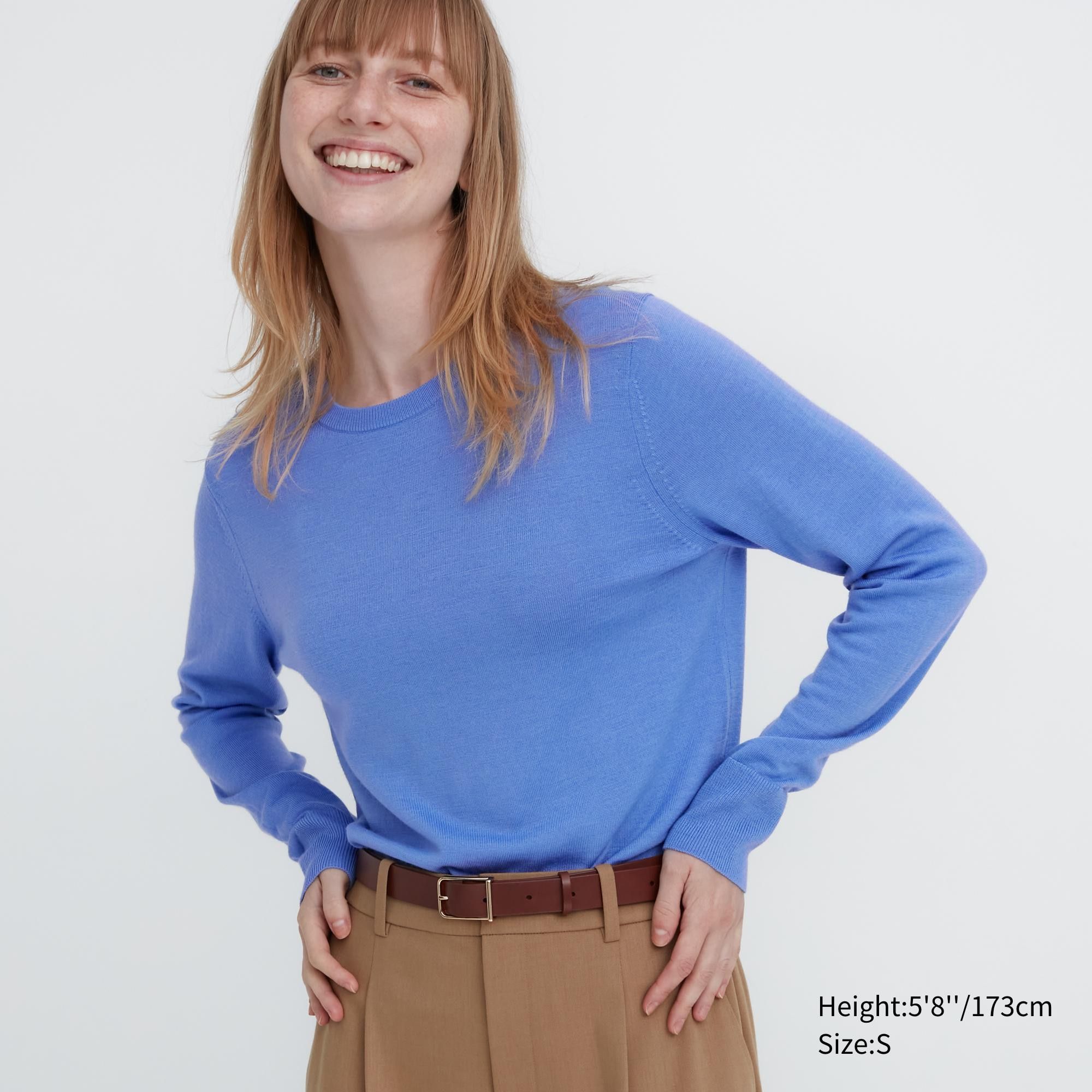 Blue Uniqlo 100pct Extra Fine Merino Crew Neck Jumper | XYDOT-8917