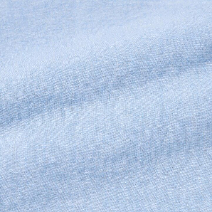 Blue Uniqlo 100pct Premium Linen Regular FiT-Shirt Grandad Collar | HTFIP-6184