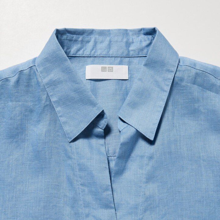 Blue Uniqlo 100pct Premium Linen Skipper Collar 34 Sleeved Shirt | ENPMT-1705