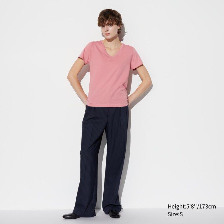 Blue Uniqlo 100pct Supima Cotton V Neck Short Sleeved T-Shirt | HGOTD-3807
