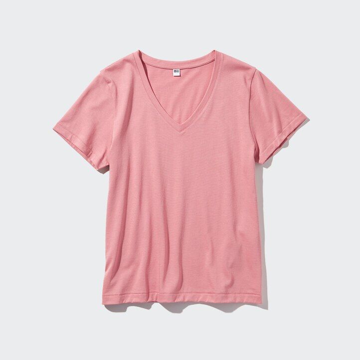 Blue Uniqlo 100pct Supima Cotton V Neck Short Sleeved T-Shirt | HGOTD-3807