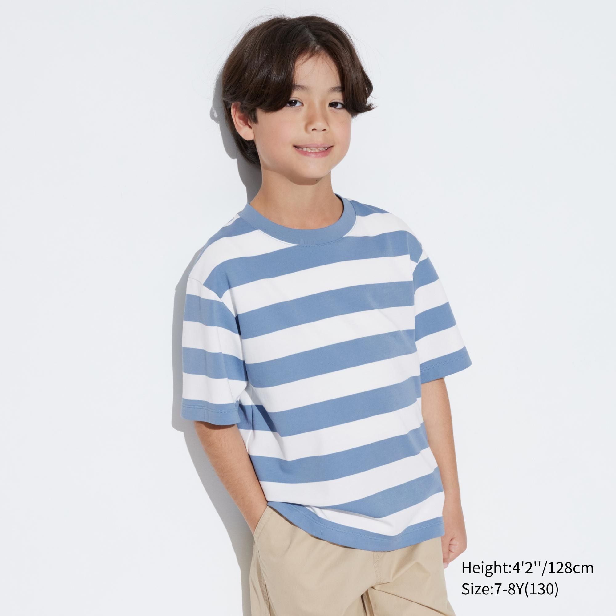 Blue Uniqlo Airism Cotton Striped Crew Neck Short Sleeved T-Shirt | FCIVK-6349